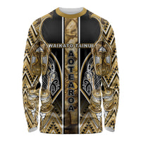 Aotearoa Waikato Tainui Long Sleeve Shirt Maori Light Gold Tribal Paua Shell Pattern