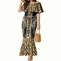 Aotearoa Waikato Tainui Mermaid Dress Maori Light Gold Tribal Paua Shell Pattern