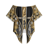 Aotearoa Waikato Tainui Off Shoulder Wrap Waist Top Maori Light Gold Tribal Paua Shell Pattern