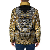 Aotearoa Waikato Tainui Padded Jacket Maori Light Gold Tribal Paua Shell Pattern