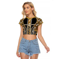 Aotearoa Waikato Tainui Raglan Cropped T Shirt Maori Light Gold Tribal Paua Shell Pattern