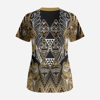 Aotearoa Waikato Tainui Scrub Top Maori Light Gold Tribal Paua Shell Pattern