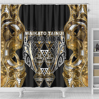 Aotearoa Waikato Tainui Shower Curtain Maori Light Gold Tribal Paua Shell Pattern