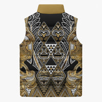 Aotearoa Waikato Tainui Sleeveless Puffer Jacket Maori Light Gold Tribal Paua Shell Pattern