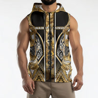 Aotearoa Waikato Tainui Sleeveless Zip Hoodie Maori Light Gold Tribal Paua Shell Pattern