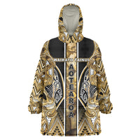 Aotearoa Waikato Tainui Wearable Blanket Hoodie Maori Light Gold Tribal Paua Shell Pattern