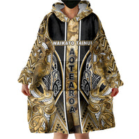 Aotearoa Waikato Tainui Wearable Blanket Hoodie Maori Light Gold Tribal Paua Shell Pattern