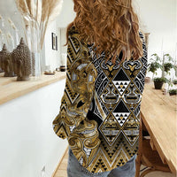 Aotearoa Waikato Tainui Women Casual Shirt Maori Light Gold Tribal Paua Shell Pattern