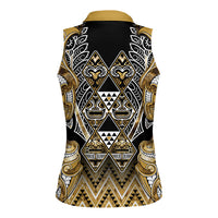 Aotearoa Waikato Tainui Women Sleeveless Polo Shirt Maori Light Gold Tribal Paua Shell Pattern