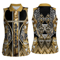 Aotearoa Waikato Tainui Women Sleeveless Polo Shirt Maori Light Gold Tribal Paua Shell Pattern