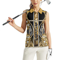 Aotearoa Waikato Tainui Women Sleeveless Polo Shirt Maori Light Gold Tribal Paua Shell Pattern
