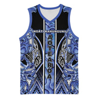 Aotearoa Ngati Kahungunu Basketball Jersey Maori Tribal Blue Paua Shell Pattern