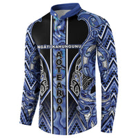 Aotearoa Ngati Kahungunu Button Sweatshirt Maori Tribal Blue Paua Shell Pattern