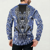 Aotearoa Ngati Kahungunu Button Sweatshirt Maori Tribal Blue Paua Shell Pattern