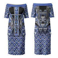 Aotearoa Ngati Kahungunu Couples Matching Puletasi and Long Sleeve Button Shirt Maori Tribal Blue Paua Shell Pattern