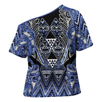 Aotearoa Ngati Kahungunu Cross Shoulder Shirt Maori Tribal Blue Paua Shell Pattern