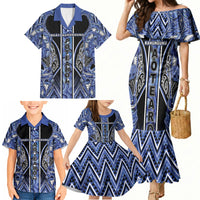 Aotearoa Ngati Kahungunu Family Matching Mermaid Dress and Hawaiian Shirt Maori Tribal Blue Paua Shell Pattern