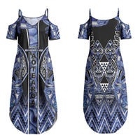 Aotearoa Ngati Kahungunu Family Matching Summer Maxi Dress and Hawaiian Shirt Maori Tribal Blue Paua Shell Pattern
