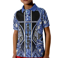 Aotearoa Ngati Kahungunu Kid Polo Shirt Maori Tribal Blue Paua Shell Pattern