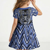 Aotearoa Ngati Kahungunu Kid Short Sleeve Dress Maori Tribal Blue Paua Shell Pattern