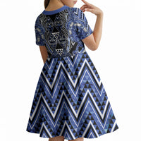 Aotearoa Ngati Kahungunu Kid Short Sleeve Dress Maori Tribal Blue Paua Shell Pattern