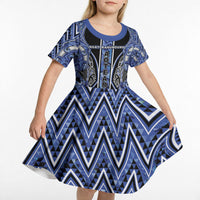 Aotearoa Ngati Kahungunu Kid Short Sleeve Dress Maori Tribal Blue Paua Shell Pattern