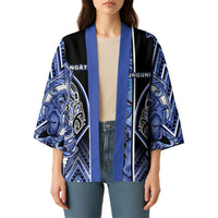 Aotearoa Ngati Kahungunu Kimono Maori Tribal Blue Paua Shell Pattern