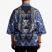 Aotearoa Ngati Kahungunu Kimono Maori Tribal Blue Paua Shell Pattern