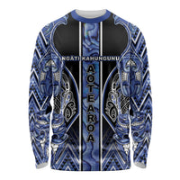 Aotearoa Ngati Kahungunu Long Sleeve Shirt Maori Tribal Blue Paua Shell Pattern