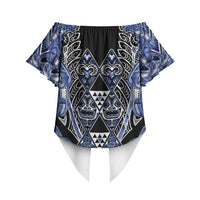 Aotearoa Ngati Kahungunu Off Shoulder Wrap Waist Top Maori Tribal Blue Paua Shell Pattern