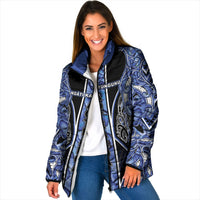 Aotearoa Ngati Kahungunu Padded Jacket Maori Tribal Blue Paua Shell Pattern