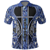 Aotearoa Ngati Kahungunu Polo Shirt Maori Tribal Blue Paua Shell Pattern