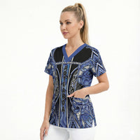Aotearoa Ngati Kahungunu Scrub Top Maori Tribal Blue Paua Shell Pattern