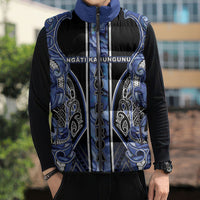 Aotearoa Ngati Kahungunu Sleeveless Puffer Jacket Maori Tribal Blue Paua Shell Pattern