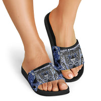 Aotearoa Ngati Kahungunu Slide Sandals Maori Tribal Blue Paua Shell Pattern
