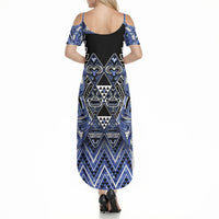 Aotearoa Ngati Kahungunu Summer Maxi Dress Maori Tribal Blue Paua Shell Pattern
