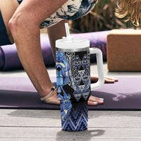Aotearoa Ngati Kahungunu Tumbler With Handle Maori Tribal Blue Paua Shell Pattern