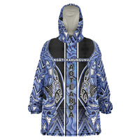 Aotearoa Ngati Kahungunu Wearable Blanket Hoodie Maori Tribal Blue Paua Shell Pattern