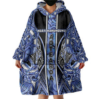Aotearoa Ngati Kahungunu Wearable Blanket Hoodie Maori Tribal Blue Paua Shell Pattern