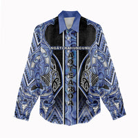 Aotearoa Ngati Kahungunu Women Casual Shirt Maori Tribal Blue Paua Shell Pattern