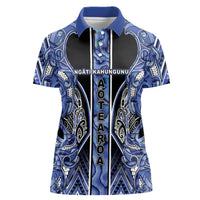 Aotearoa Ngati Kahungunu Women Polo Shirt Maori Tribal Blue Paua Shell Pattern