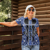 Aotearoa Ngati Kahungunu Women Polo Shirt Maori Tribal Blue Paua Shell Pattern