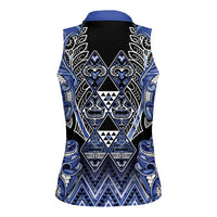 Aotearoa Ngati Kahungunu Women Sleeveless Polo Shirt Maori Tribal Blue Paua Shell Pattern