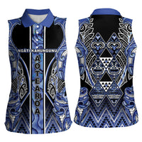 Aotearoa Ngati Kahungunu Women Sleeveless Polo Shirt Maori Tribal Blue Paua Shell Pattern