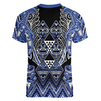 Aotearoa Ngati Kahungunu Women V-Neck T-Shirt Maori Tribal Blue Paua Shell Pattern