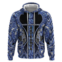 Aotearoa Ngati Kahungunu Zip Hoodie Maori Tribal Blue Paua Shell Pattern