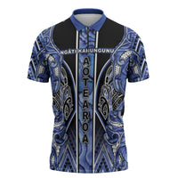 Aotearoa Ngati Kahungunu Zipper Polo Shirt Maori Tribal Blue Paua Shell Pattern