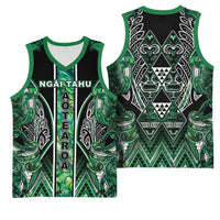 Aotearoa Ngai Tahu Basketball Jersey Maori Tribal Dark Green Paua Shell Pattern