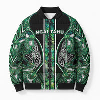 Aotearoa Ngai Tahu Bomber Puffer Jacket Maori Tribal Dark Green Paua Shell Pattern