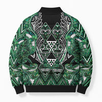 Aotearoa Ngai Tahu Bomber Puffer Jacket Maori Tribal Dark Green Paua Shell Pattern